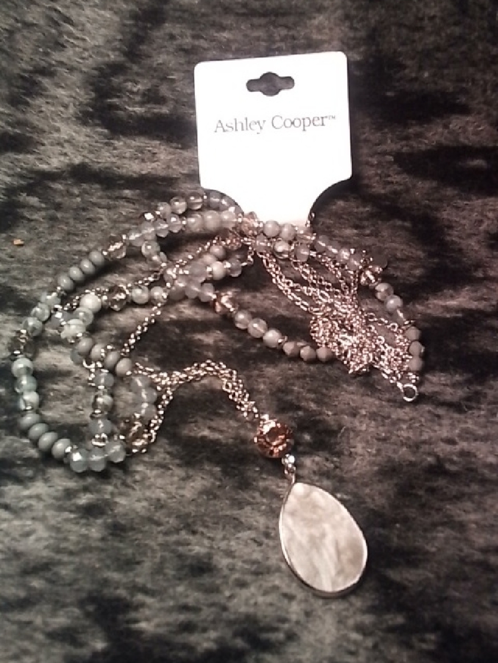 Ashley Cooper Silver-Gray Beaded Teardrop Necklace